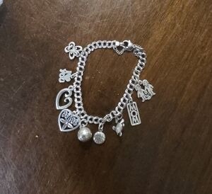 James Avery Silver Charm Bracelet with Hearts & Floral Charms